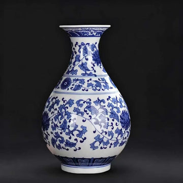 Painted Blue and White Twisted Lotus Yuhuchun Vase