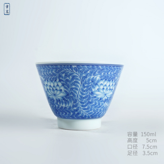 Blue and White Porcelain Lotus Pattern Gongfu Teacup