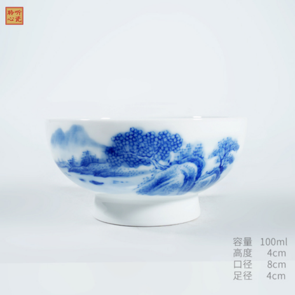 Blue and White "Jiangnan Scenery" Porcelain Gongfu Teacup