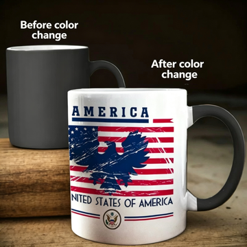 USA 2026 World Cup Heat-Changing Mug - America Flag Eagle Color-Changing Ceramic Coffee Cup