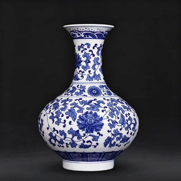 Painted Blue and White Twisted Lotus Flat Belly Vase