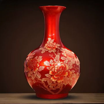 Red Crystal Glaze Peony Vase