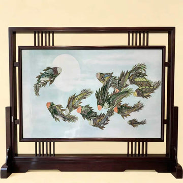 Koi Fish & Moon Chinese Ceramic Screen