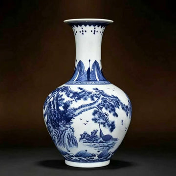 Painted Blue and White Landscape Shangping Vase