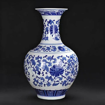 Painted Blue and White Twisted Lotus Shangping Vase