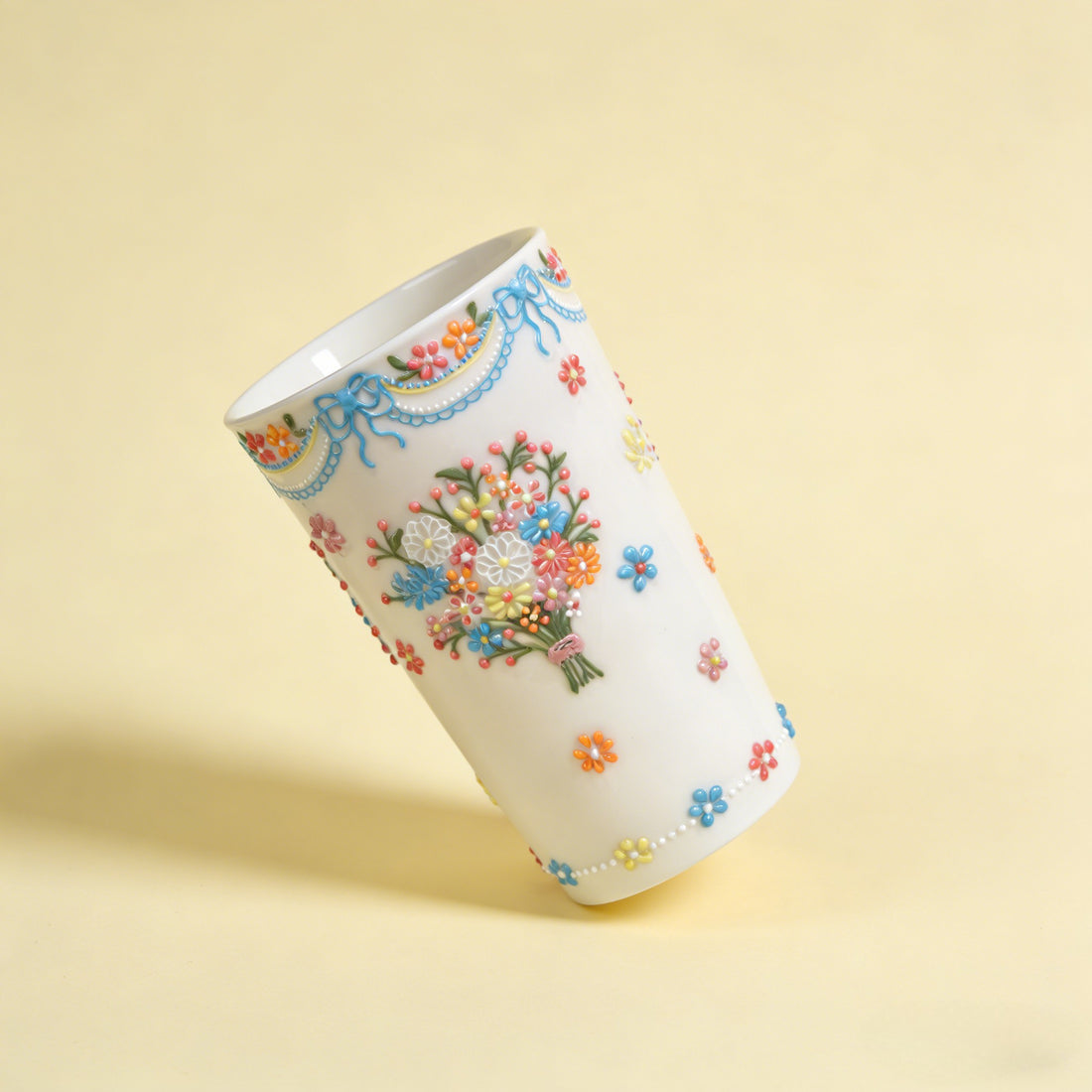 Handcrafted 3D Embossed Thousand Flower Porcelain Mug, Jingdezhen Artisan Floral Ceramic Cup - Style 04