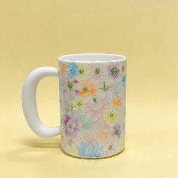 Style 09 - Handcrafted 3D Embossed Thousand Flower Porcelain Mug