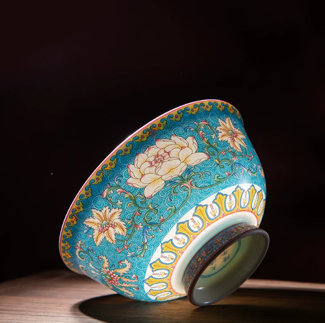 Enamel Lotus High-Footed Porcelain Bowl