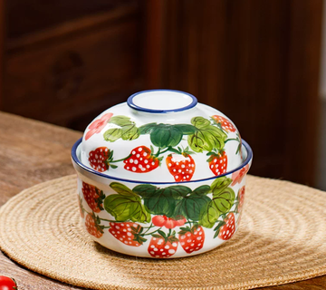 Strawberry Porcelain Noodle Bowl with Lid