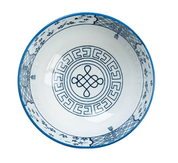 Blue & White Traditional Chinese Knot & Floral Pattern Porcelain Bowl