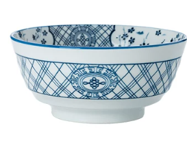 Blue & White Traditional Chinese Knot & Floral Pattern Porcelain Bowl