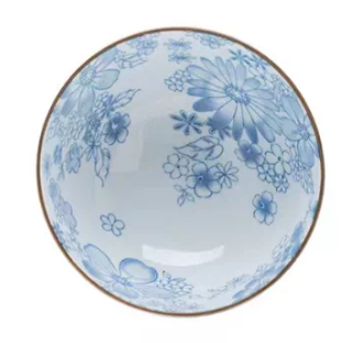 Blue & White Delicate Floral Pattern Porcelain Bowl with Gold Rim