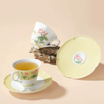 Lotus Harmony Chinese Porcelain Coffee Cup & Saucer Set (2-Pack)