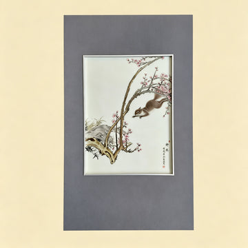 Squirrel & Prunus Chinese Ceramic Wall Art