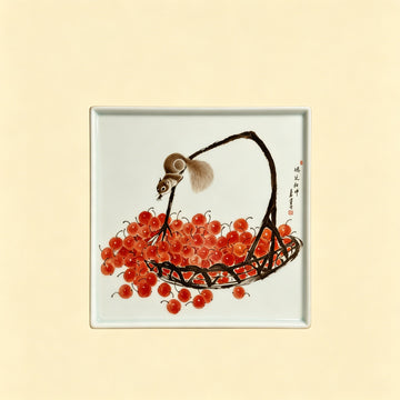 Squirrel & Cherries Chinese Ceramic Art Plate