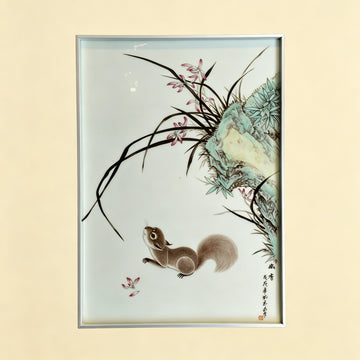 Squirrel & Orchid Chinese Ceramic Wall Art